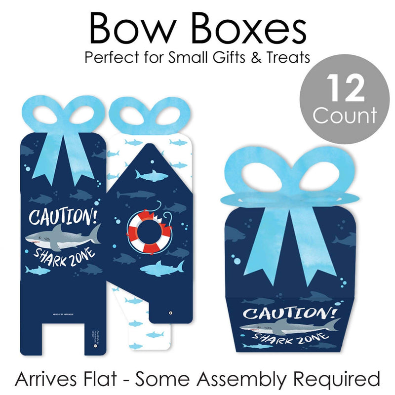 Shark Zone - Square Favor Gift Boxes - Jawsome Shark Party or Birthday Party Bow Boxes - Set of 12