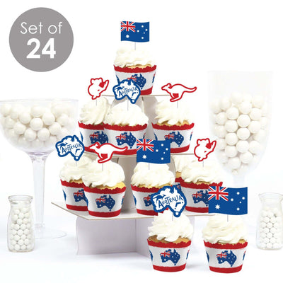 Australia Day - Cupcake Decoration - G'Day Mate Aussie Party Cupcake Wrappers and Treat Picks Kit - Set of 24