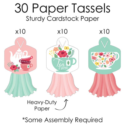 Floral Let's Par-Tea - 90 Chain Links and 30 Paper Tassels Decoration Kit - Garden Tea Party Paper Chains Garland - 21 feet