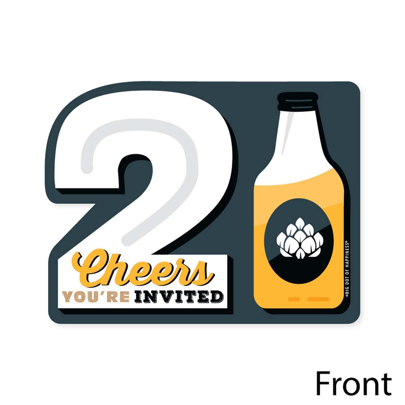 Cheers and Beers to 21 Years - Shaped Fill-In Invitations - 21st Birthday Party Invitation Cards with Envelopes - Set of 12