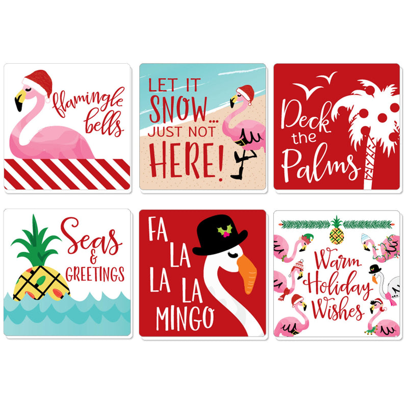 Flamingle Bells - Funny Tropical Christmas Party Decorations - Drink Coasters - Set of 6