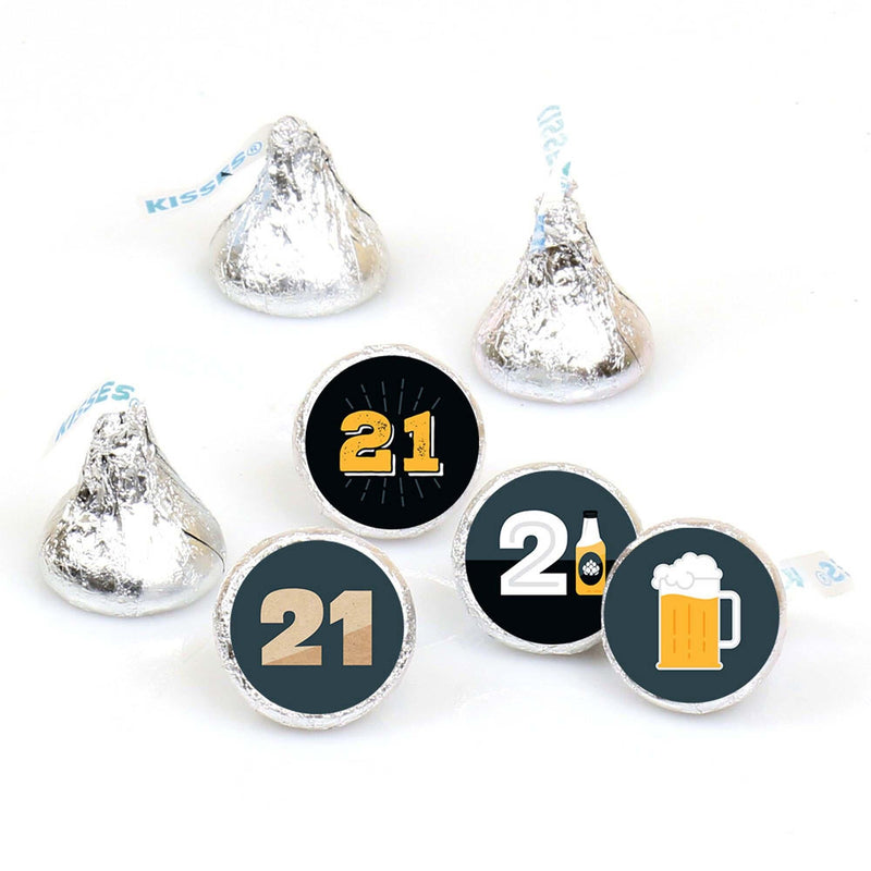 Cheers and Beers to 21 Years - 21st Birthday Party Round Candy Sticker Favors - Labels Fit Hershey&