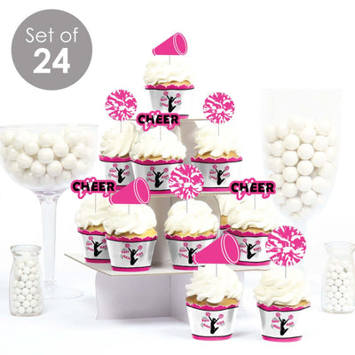 We've Got Spirit - Cheerleading - Cupcake Decoration - Birthday Party or Cheerleader Party Cupcake Wrappers and Treat Picks Kit - Set of 24