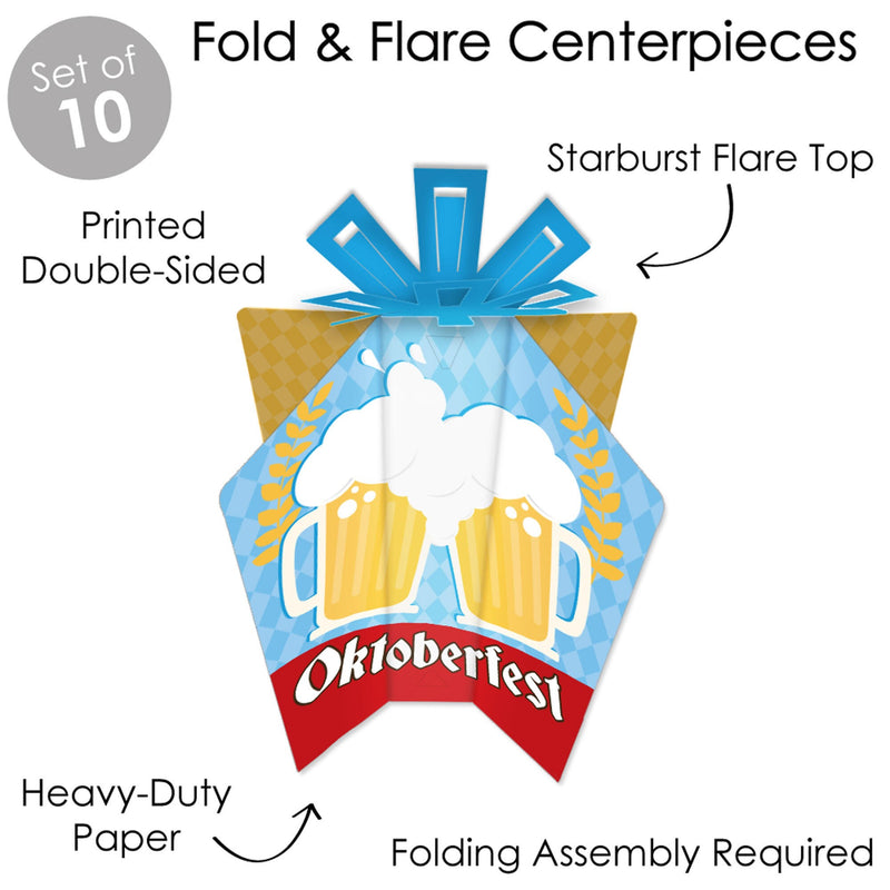 Oktoberfest - Table Decorations - German Beer Festival Fold and Flare Centerpieces - 10 Count