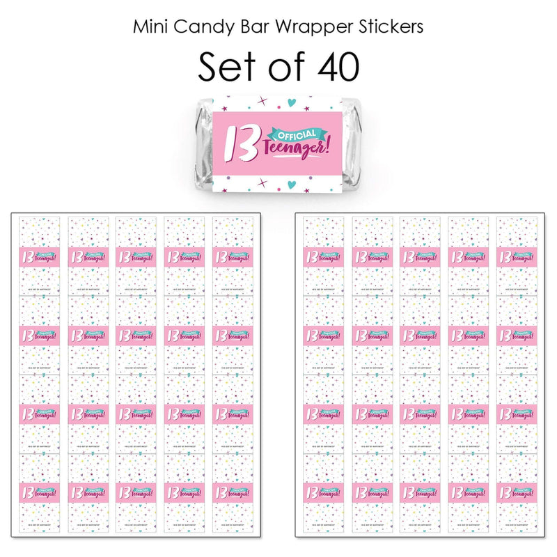 Girl 13th Birthday - Mini Candy Bar Wrapper Stickers - Official Teenager Birthday Party Small Favors - 40 Count