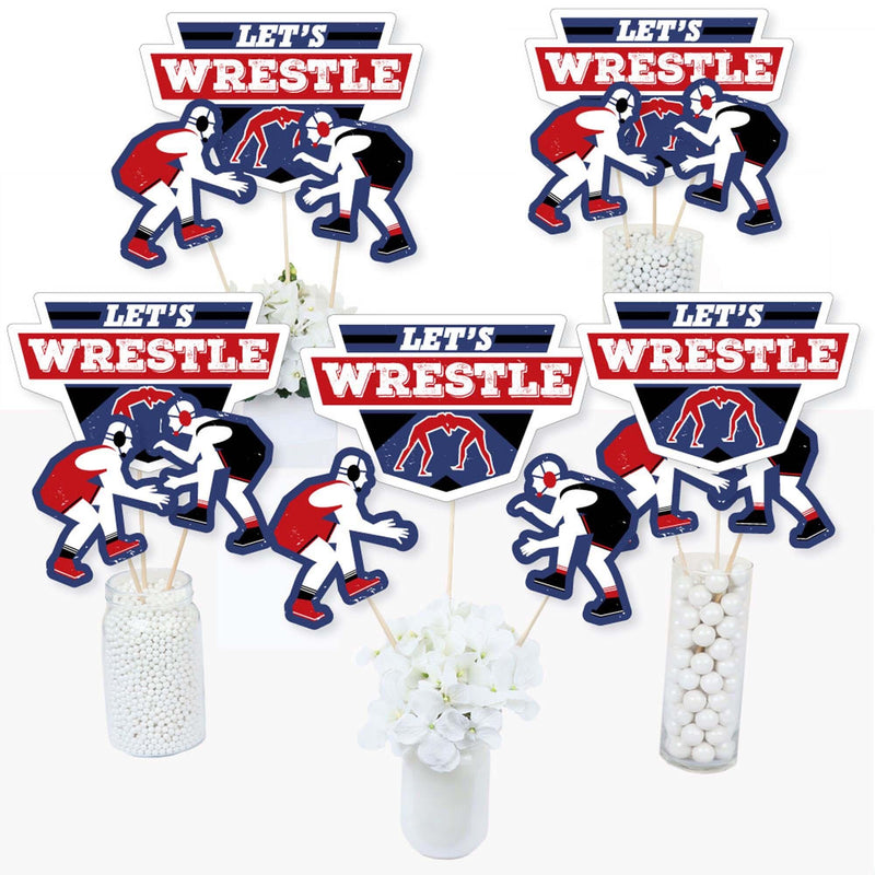 Own The Mat - Wrestling - Birthday Party or Wrestler Party Centerpiece Sticks - Table Toppers - Set of 15