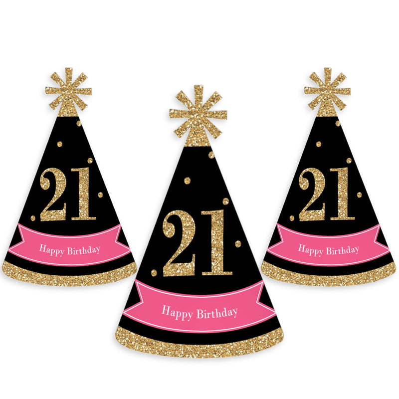 Finally 21 Girl - 21st Birthday - Cone Happy Birthday Party Hats for Adults - Set of 8 (Standard Size)