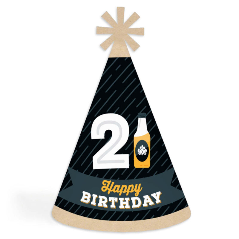 Cheers and Beers to 21 Years - Cone Happy Birthday Party Hats for Adults - Set of 8 (Standard Size)