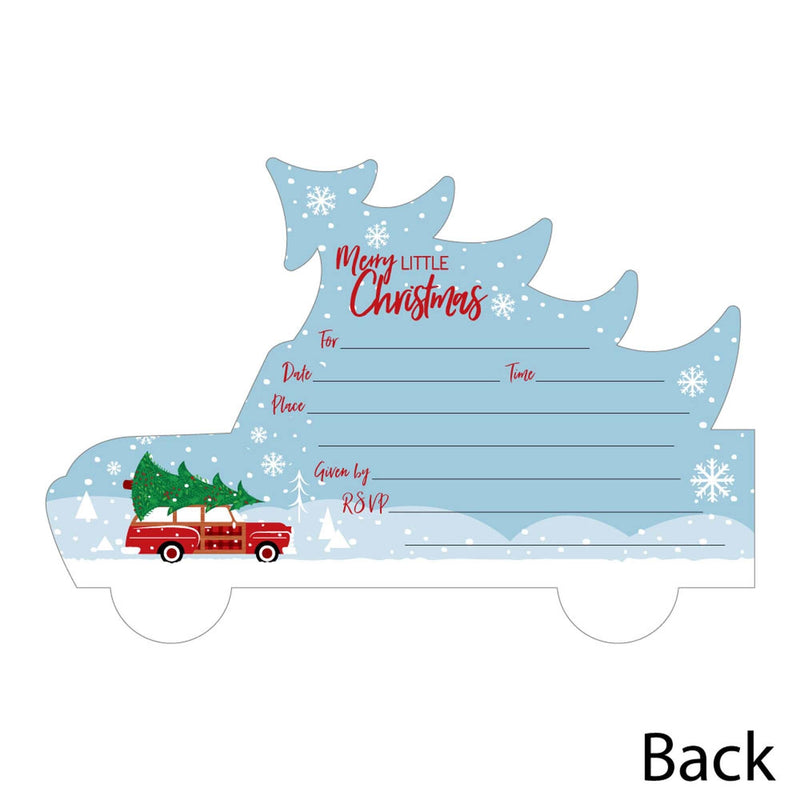 Merry Little Christmas Tree - Shaped Fill-In Invitations - Red Truck and Car Christmas Party Invitation Cards with Envelopes - Set of 12