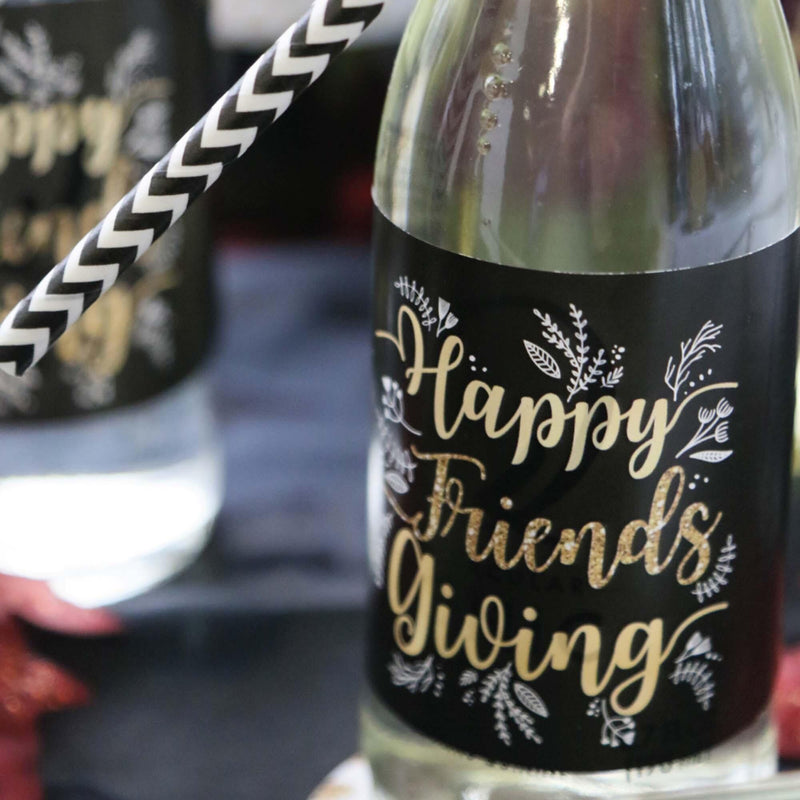 Elegant Thankful for Friends - Mini Wine and Champagne Bottle Label Stickers - Friendsgiving Thanksgiving Party Favor Gift - For Women and Men - Set of 16