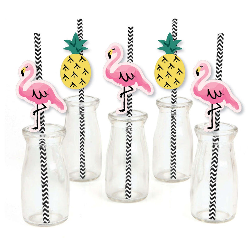 Pink Flamingo - Party Like a Pineapple - Paper Straw Decor - Baby Shower or Birthday Party Striped Decorative Straws - Set of 24