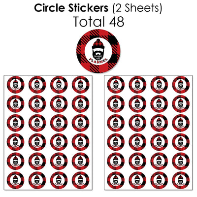 Lumberjack - Channel The Flannel - Mini Candy Bar Wrappers, Round Candy Stickers and Circle Stickers - Buffalo Plaid Party Candy Favor Sticker Kit - 304 Pieces