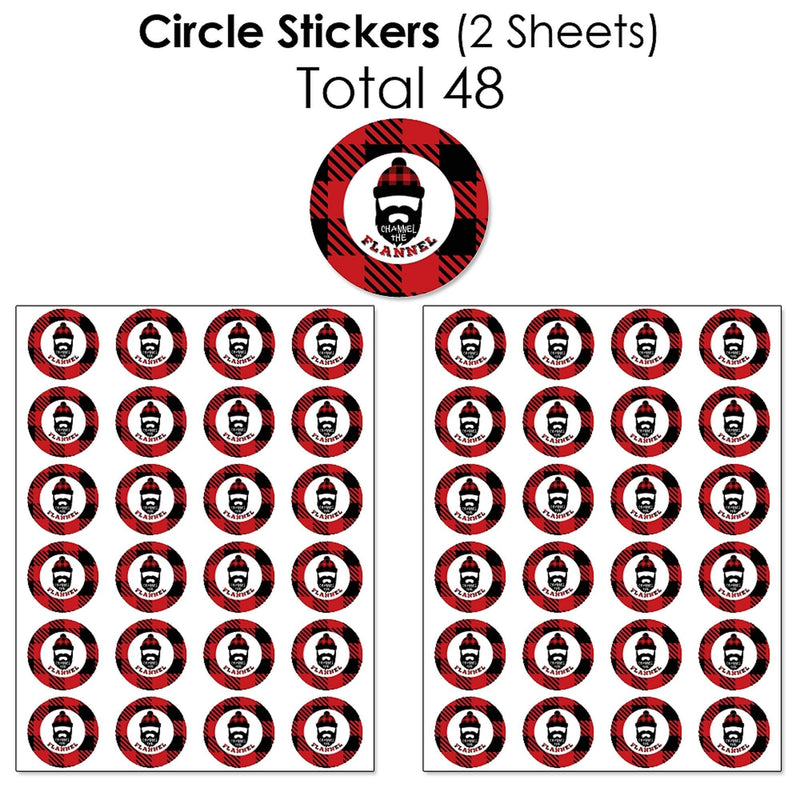 Lumberjack - Channel The Flannel - Mini Candy Bar Wrappers, Round Candy Stickers and Circle Stickers - Buffalo Plaid Party Candy Favor Sticker Kit - 304 Pieces