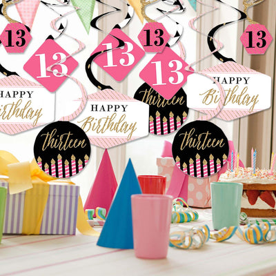 Chic 13th Birthday - Pink, Black and Gold - Birthday Party Hanging Decor - Party Decoration Swirls - Set of 40