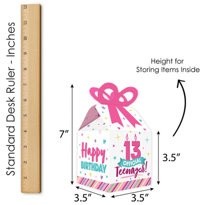 Girl 13th Birthday - Square Favor Gift Boxes - Official Teenager Birthday Party Bow Boxes - Set of 12