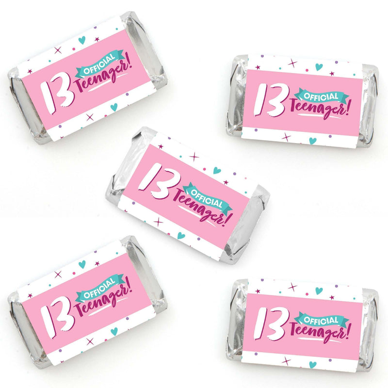 Girl 13th Birthday - Mini Candy Bar Wrapper Stickers - Official Teenager Birthday Party Small Favors - 40 Count