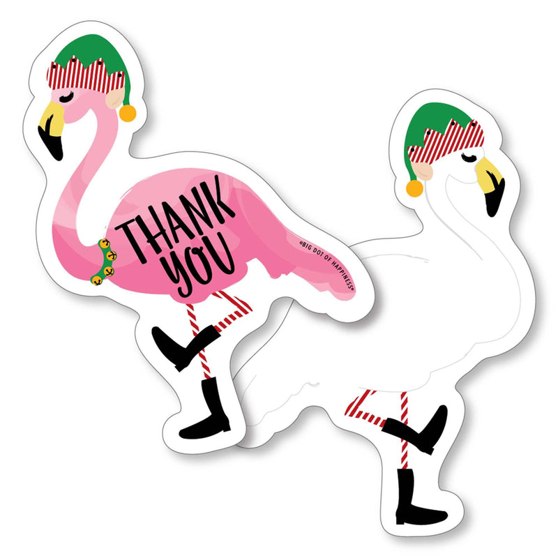 Flamingle Bells - Shaped Thank You Cards - Tropical Christmas Party Thank You Note Cards with Envelopes - Set of 12