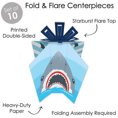 Shark Zone - Table Decorations - Jawsome Shark Party or Birthday Party Fold and Flare Centerpieces - 10 Count