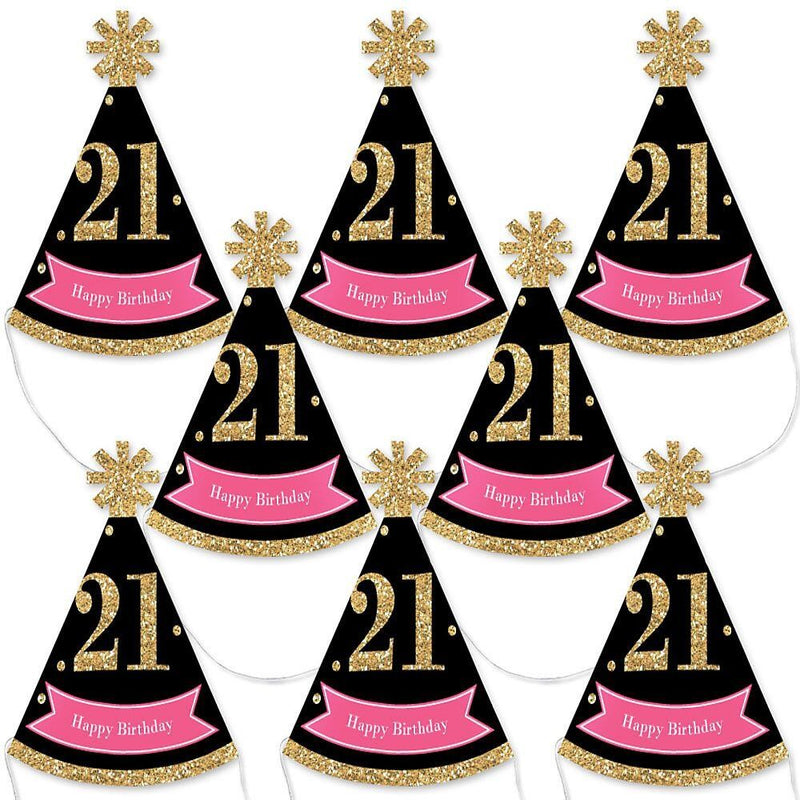 Finally 21 Girl - Mini Cone 21st Birthday Party Hats - Small Little Party Hats - Set of 8