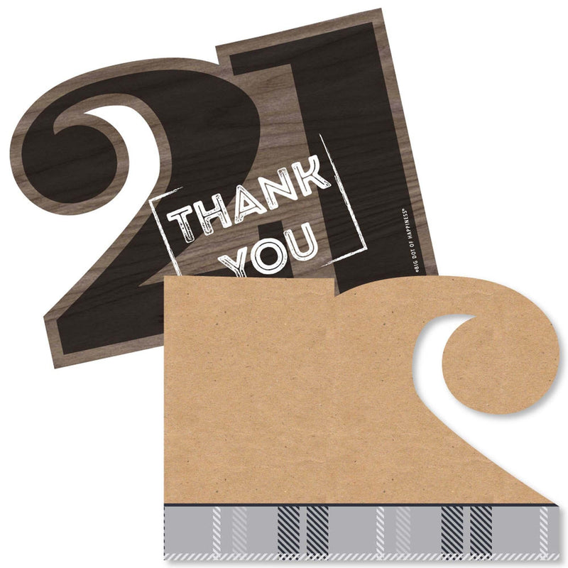 Finally 21 - Shaped Thank You Cards - 21st Birthday Party Thank You Note Cards with Envelopes - Set of 12