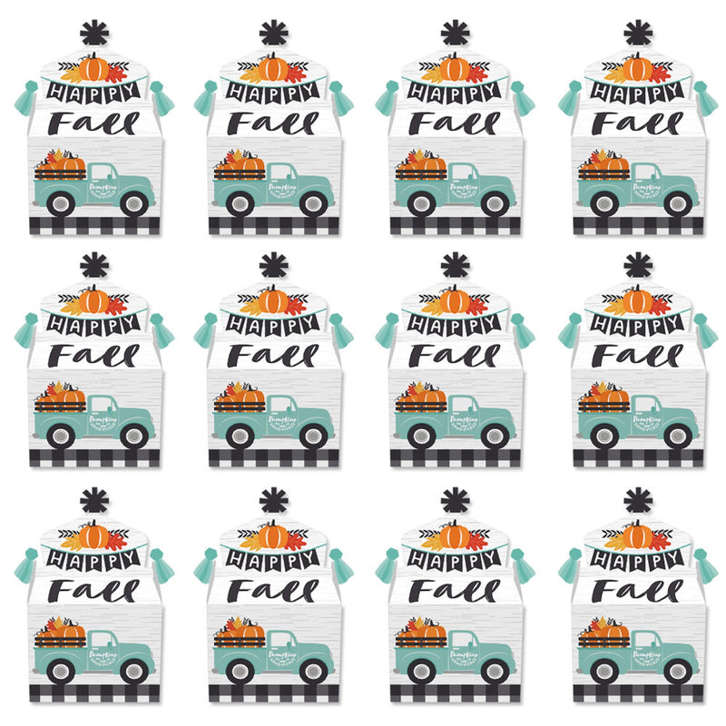 Happy Fall Truck - Treat Box Party Favors - Harvest Pumpkin Party Goodie Gable Boxes - Set of 12