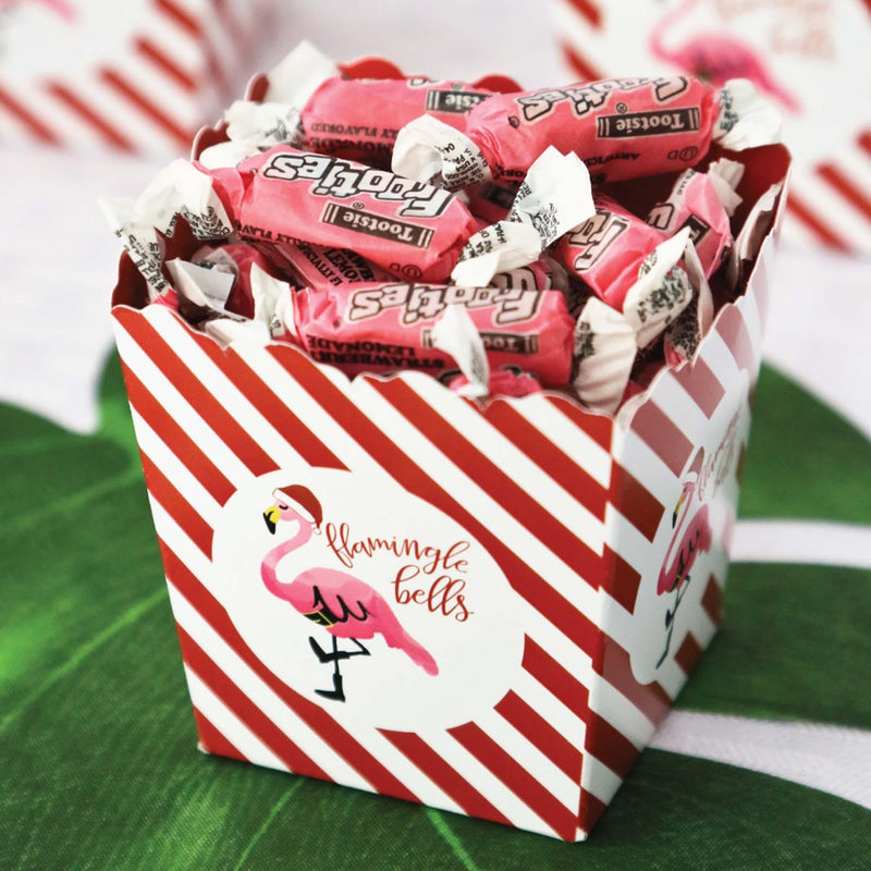 Flamingle Bells - Party Mini Favor Boxes - Tropical Flamingo Christmas Party Treat Candy Boxes - Set of 12