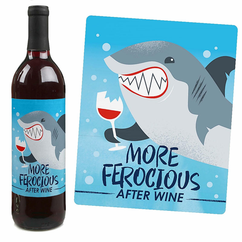 Shark Zone - Jawsome Shark Party Decorations for Women and Men - Wine Bottle Label Stickers - Set of 4