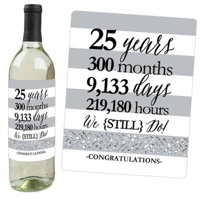 We Still Do - 25th Wedding Anniversary Decorations for Women and Men - Wine Bottle Label Stickers - Set of 4