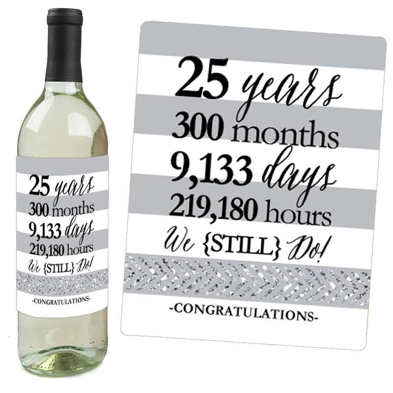 We Still Do - 25th Wedding Anniversary Decorations for Women and Men - Wine Bottle Label Stickers - Set of 4