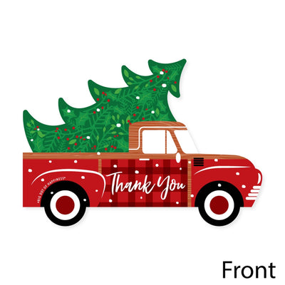 Merry Little Christmas Tree - Shaped Thank You Cards - Red Truck Christmas Party Thank You Note Cards with Envelopes - Set of 12