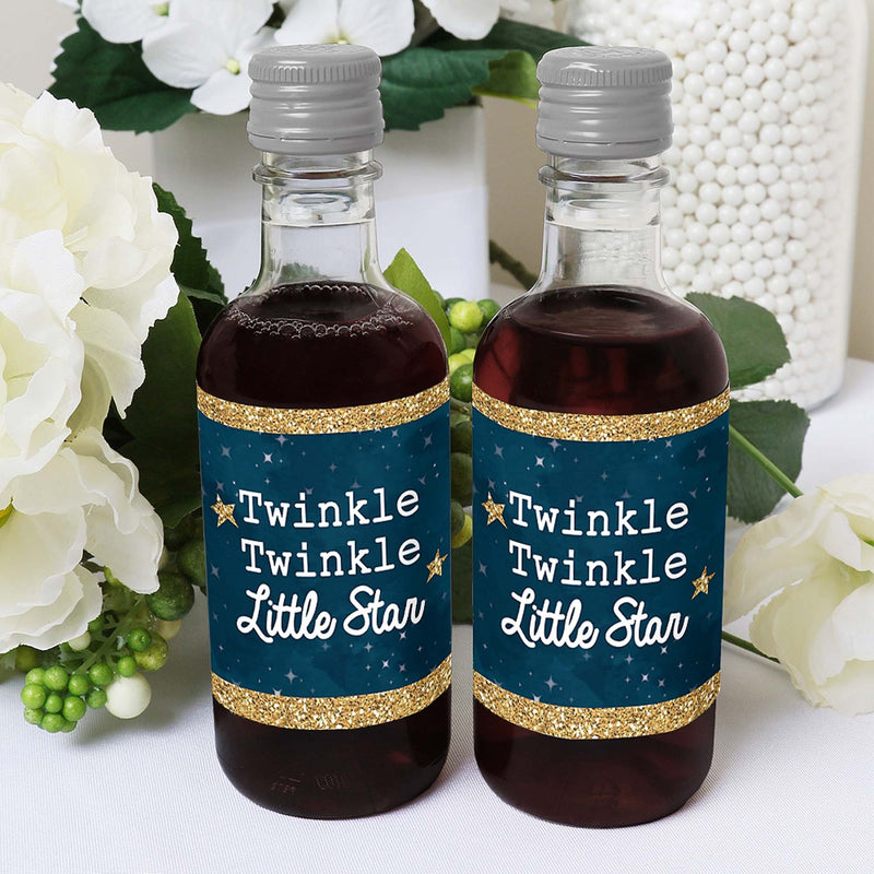 Twinkle Twinkle Little Star - Mini Wine and Champagne Bottle Label Stickers - Baby Shower or Birthday Party Favor Gift for Women and Men - Set of 16