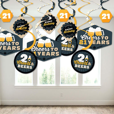 Cheers and Beers to 21 Years - 21st Birthday Party Hanging Decor - Party Decoration Swirls - Set of 40