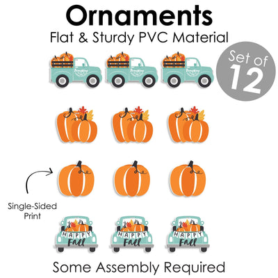 Happy Fall Truck - Harvest Pumpkin Decorations - Tree Ornaments - Set of 12