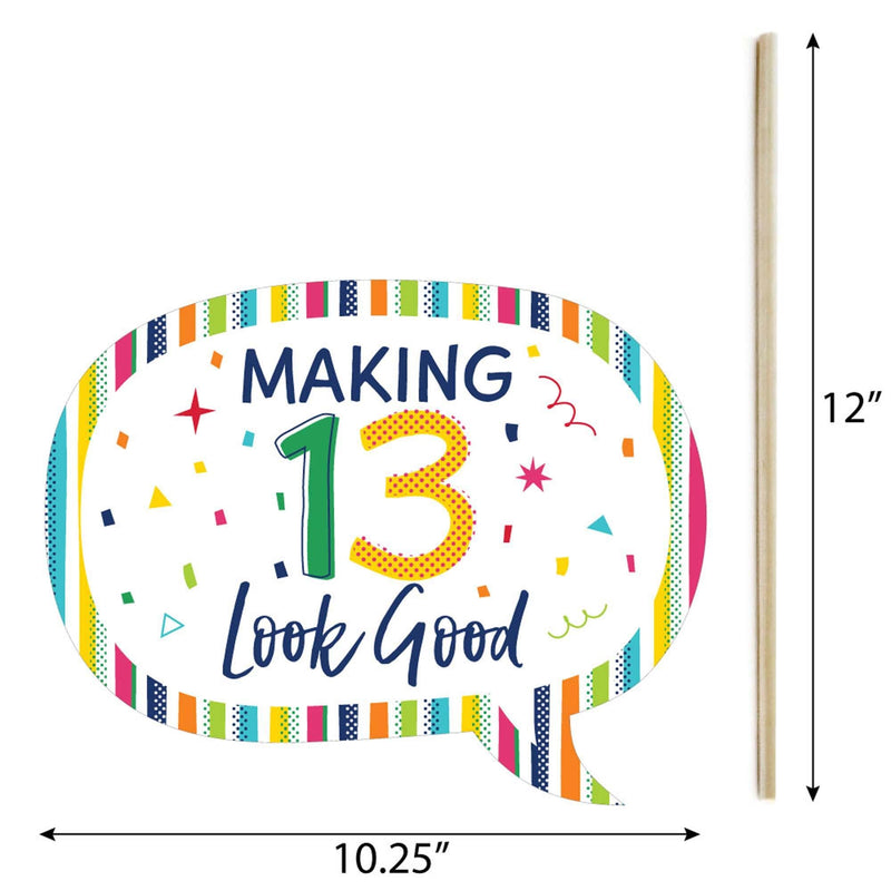 Funny 13th Birthday - Cheerful Happy Birthday - 10 Piece Colorful Thirteenth Birthday Party Photo Booth Props Kit