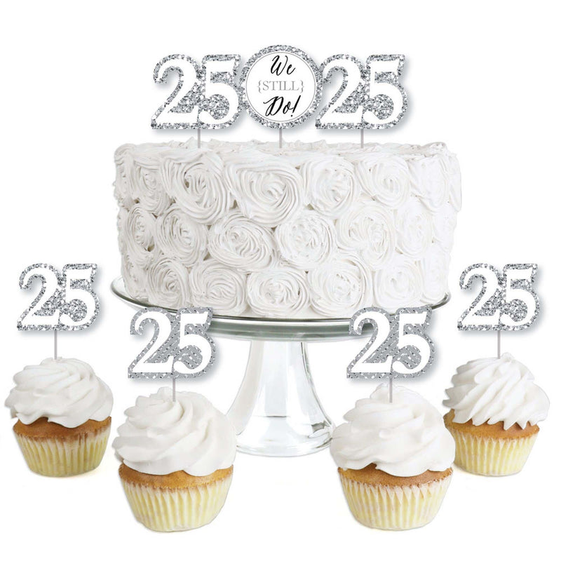 We Still Do - 25th Wedding Anniversary - Dessert Cupcake Toppers - Anniversary Party Clear Treat Picks - Set of 24