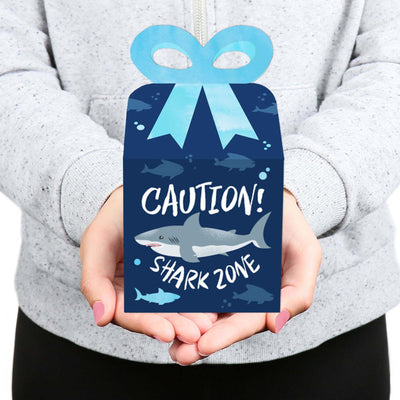 Shark Zone - Square Favor Gift Boxes - Jawsome Shark Party or Birthday Party Bow Boxes - Set of 12