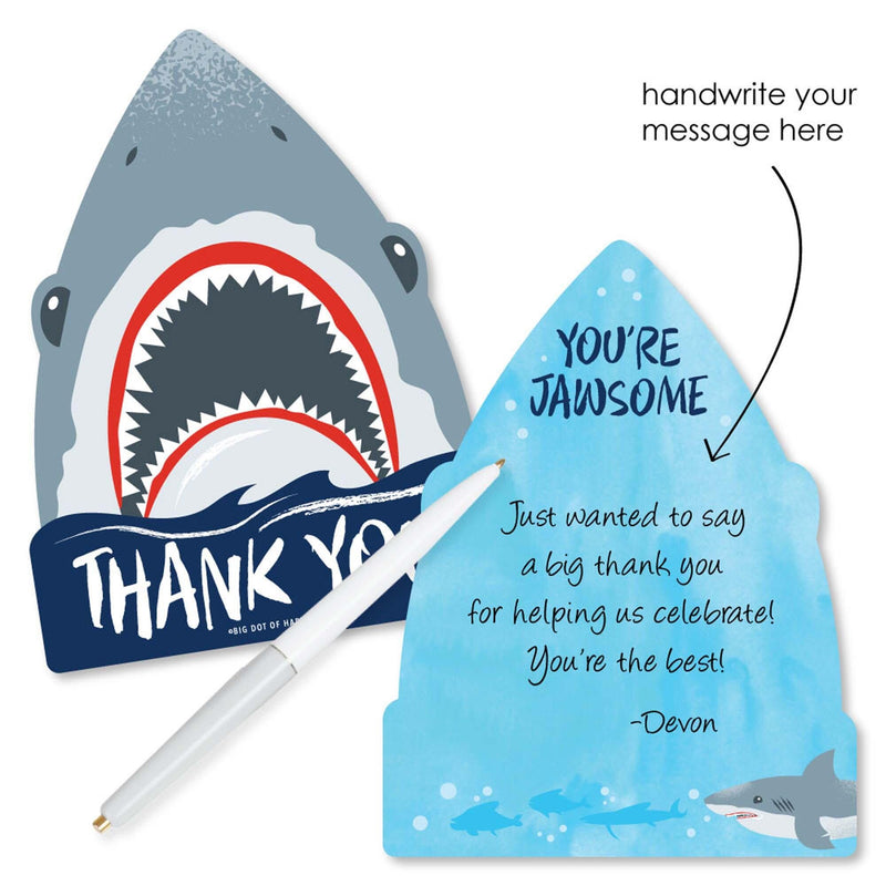 Shark Zone - Shaped Thank You Cards - Jawsome Shark Party or Birthday Party Thank You Note Cards with Envelopes - Set of 12