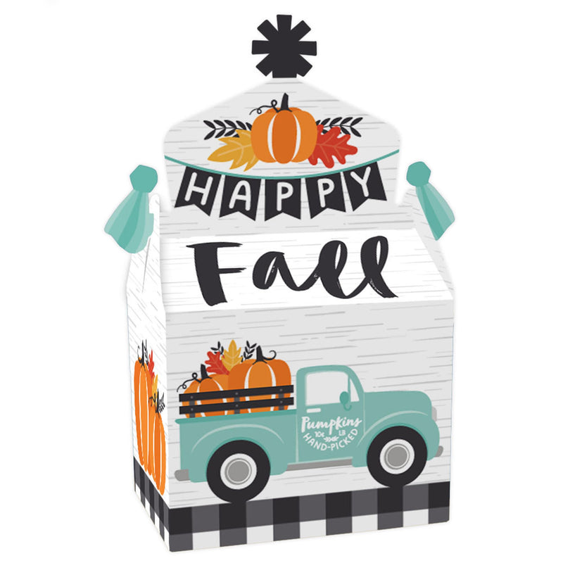 Happy Fall Truck - Treat Box Party Favors - Harvest Pumpkin Party Goodie Gable Boxes - Set of 12