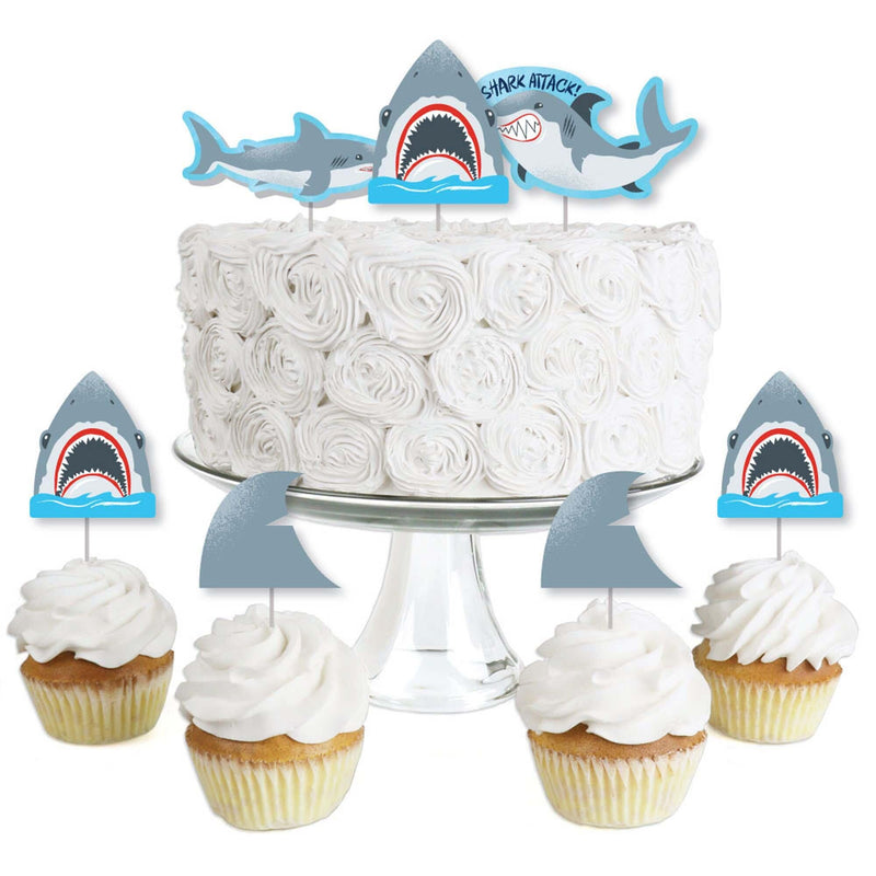 Shark Zone - Dessert Cupcake Toppers - Jawsome Shark Party or Birthday Party Clear Treat Picks - Set of 24