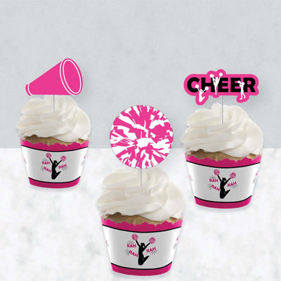 We've Got Spirit - Cheerleading - Cupcake Decoration - Birthday Party or Cheerleader Party Cupcake Wrappers and Treat Picks Kit - Set of 24