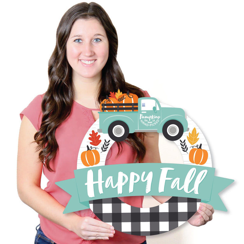 Happy Fall Truck - Outdoor Harvest Pumpkin Party Decor - Front Door Wreath