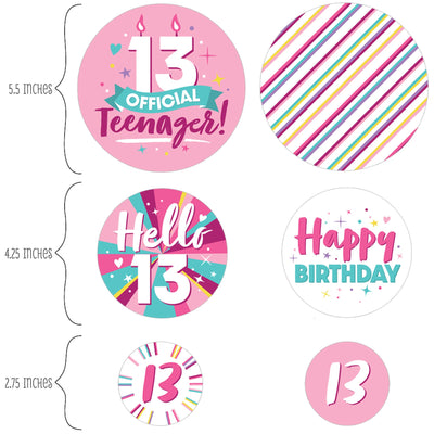 Girl 13th Birthday - Official Teenager Birthday Party Giant Circle Confetti - Party Decorations - Large Confetti 27 Count