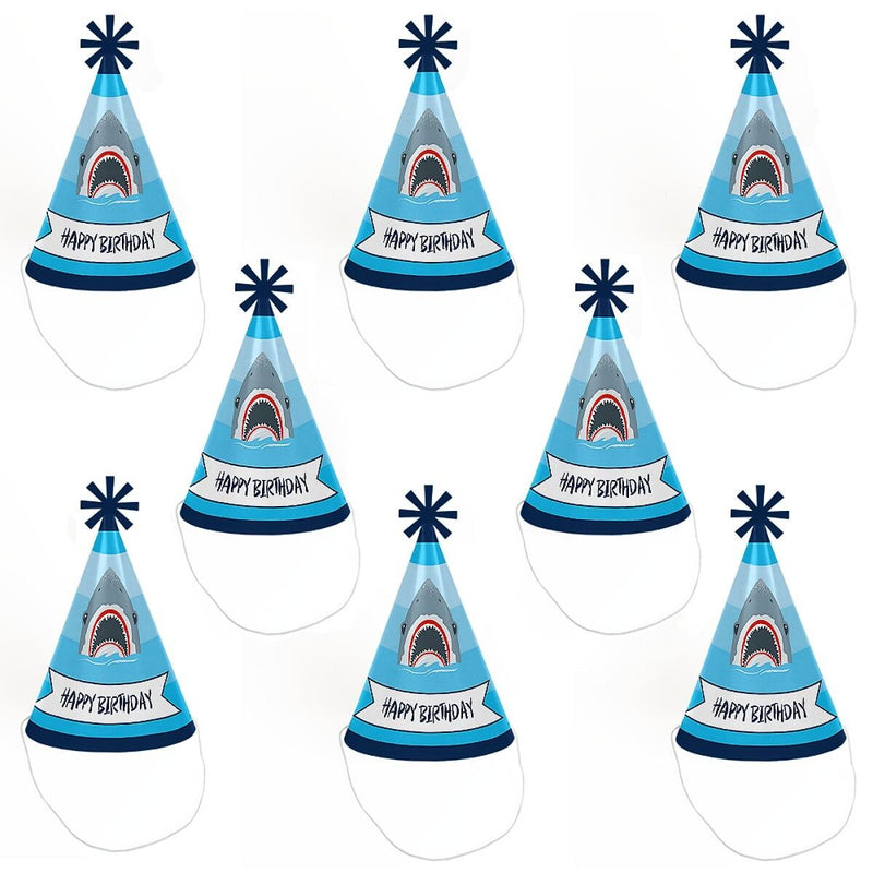 Shark Zone - Cone Jawsome Shark Party or Birthday Party - Happy Birthday Party Hats for Kids and Adults - Set of 8 (Standard Size)