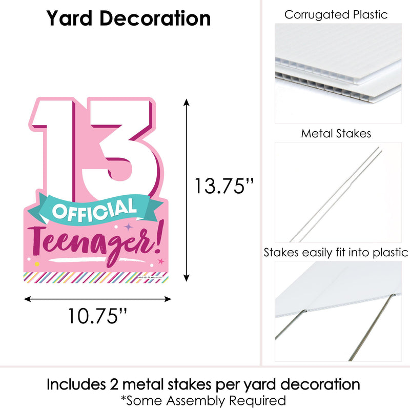 Girl 13th Birthday - Outdoor Lawn Sign - Official Teenager Birthday Party Yard Sign - 1 Piece