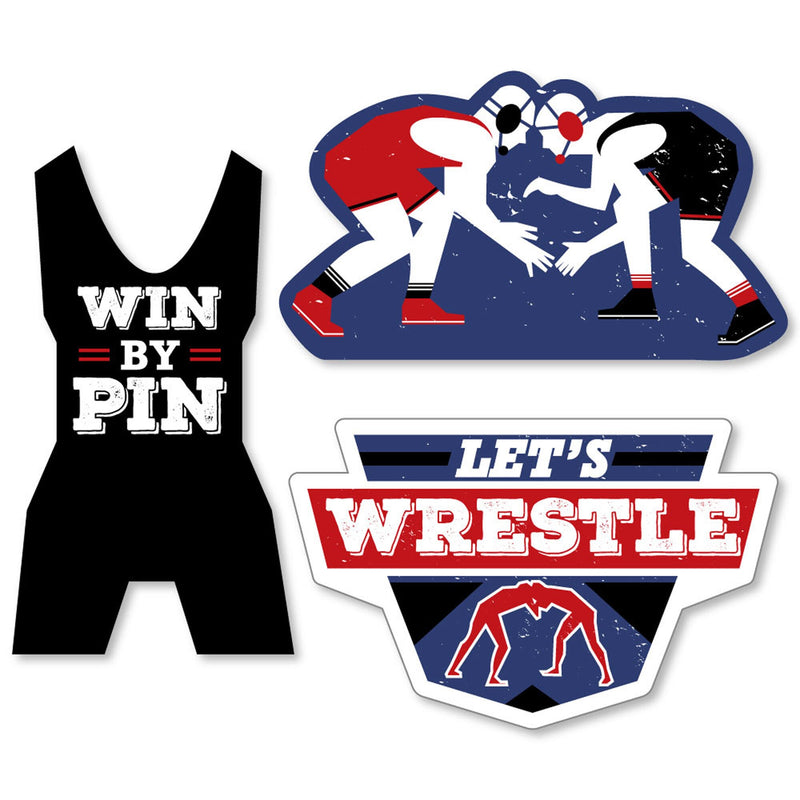 Own The Mat - Wrestling - DIY Shaped Birthday Party or Wrestler Party Cut-Outs - 24 ct