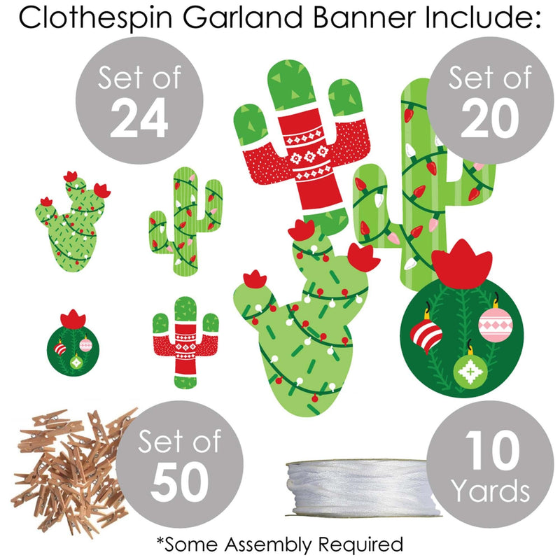 Merry Cactus - Christmas Cactus Party DIY Decorations - Clothespin Garland Banner - 44 Pieces