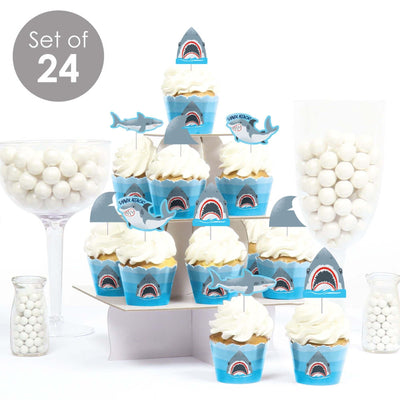 Shark Zone - Cupcake Decorations - Jawsome Shark Party or Birthday Party Cupcake Wrappers and Treat Picks Kit - Set of 24