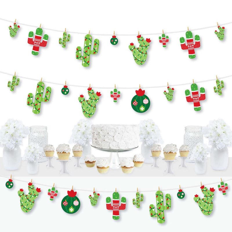 Merry Cactus - Christmas Cactus Party DIY Decorations - Clothespin Garland Banner - 44 Pieces