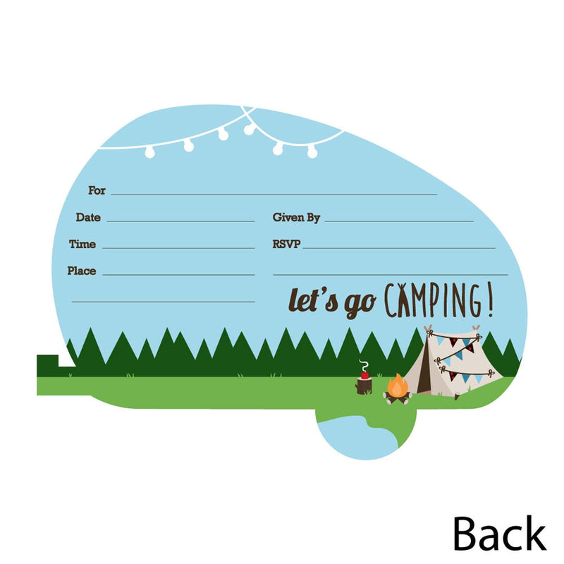 Happy Camper - Shaped Fill-In Invitations - Camping Baby Shower or Birthday Party Invitation Cards with Envelopes - Set of 12