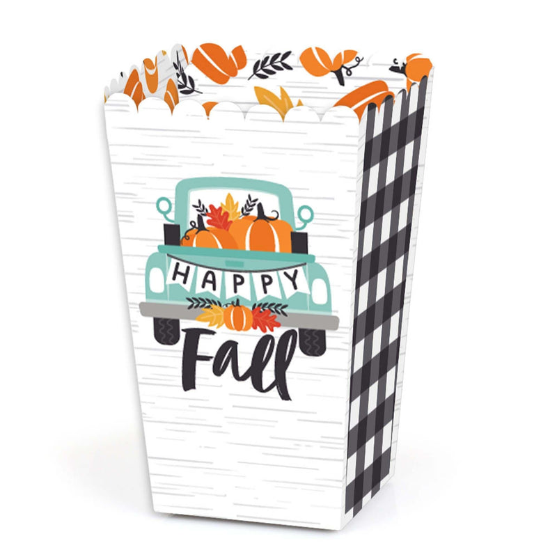 Happy Fall Truck - Harvest Pumpkin Party Favor Popcorn Treat Boxes - Set of 12